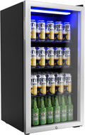 3.3 Cu.Ft Beverage Refrigerator Cooler with Glass Door & Safety Lock, Quiet Mini Drink Fridge with Adjustable Shelf & Feet, Small Wine Cooler for Bedroom, Bar & Office, 32-50°F, 115V