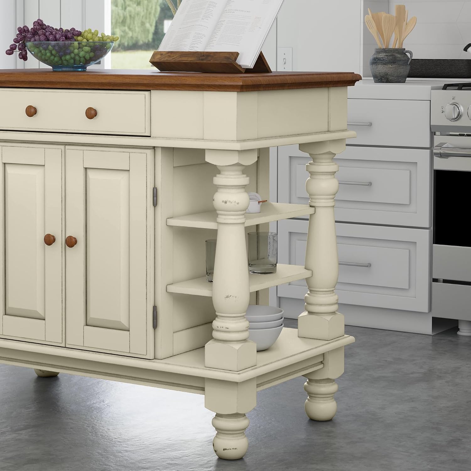 Americana Antique Oak Island with Storage, 42"W