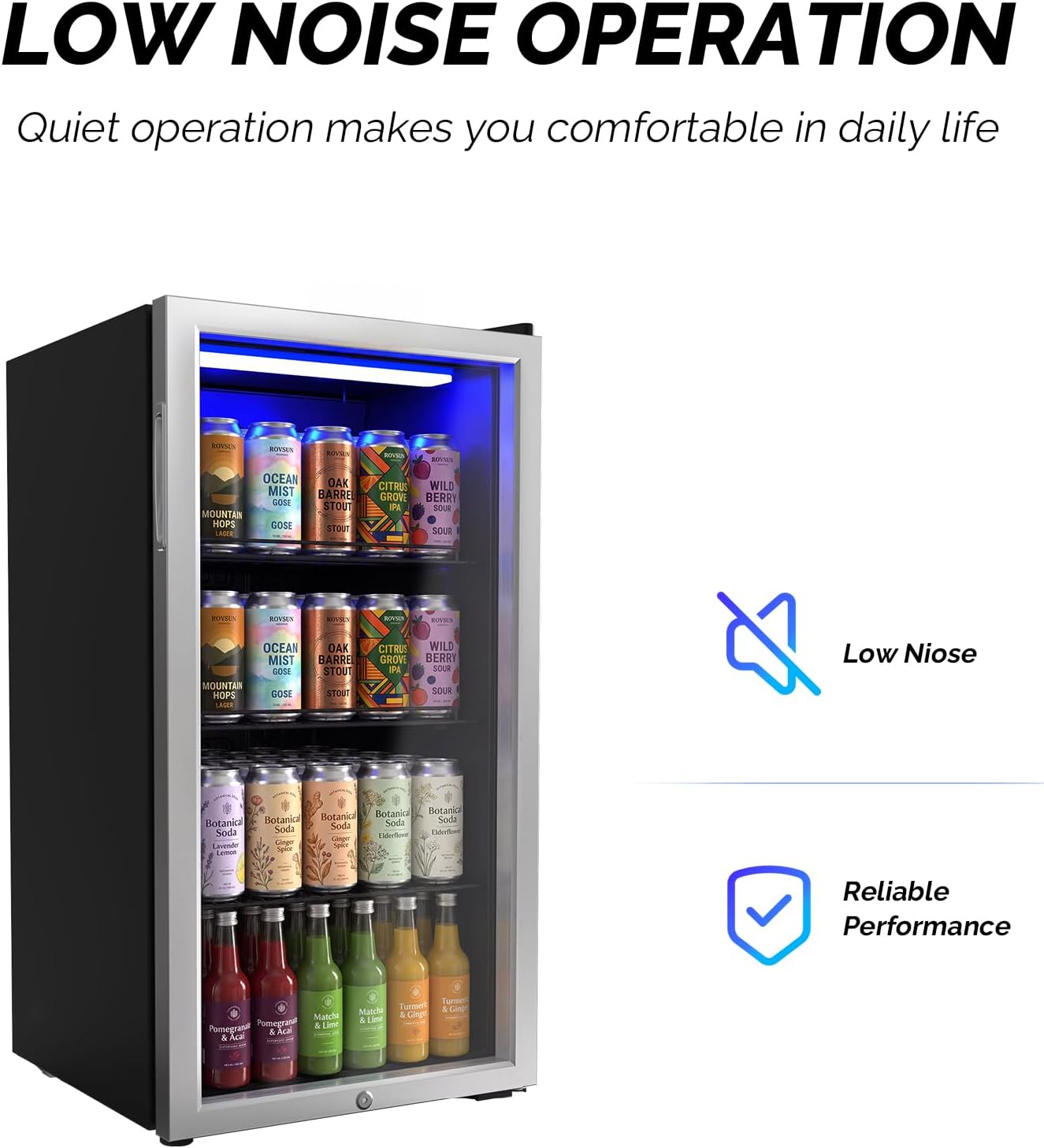 3.3 Cu.Ft Beverage Refrigerator Cooler with Glass Door & Safety Lock, Quiet Mini Drink Fridge with Adjustable Shelf & Feet, Small Wine Cooler for Bedroom, Bar & Office, 32-50°F, 115V