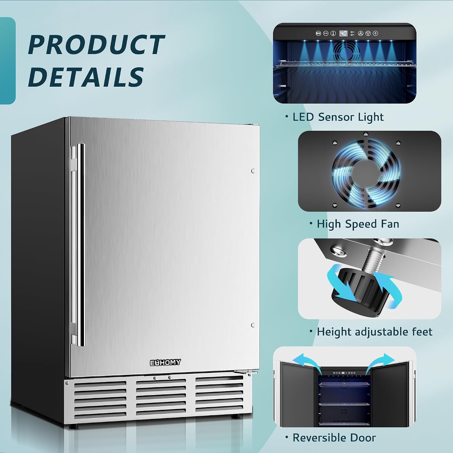 24 Inch Beverage Refrigerator, Built-in and Freestanding Beverage Cooler 180 Can, Under Counter Beverage Fridge with Stainless Steel Door, Outdoor Refrigerator for Soda, Beer, Wine