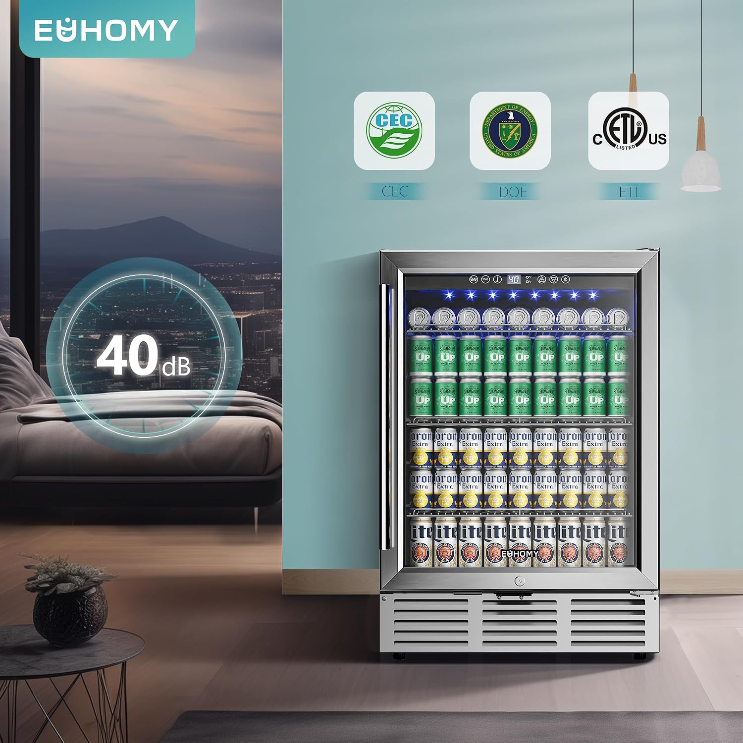 24 Inch Beverage Refrigerator, 180 Can Built-in Beverage Cooler, Under Counter Beer Fridge with Glass Door for Soda, Water, Wine - For Kitchen, Bar or Office